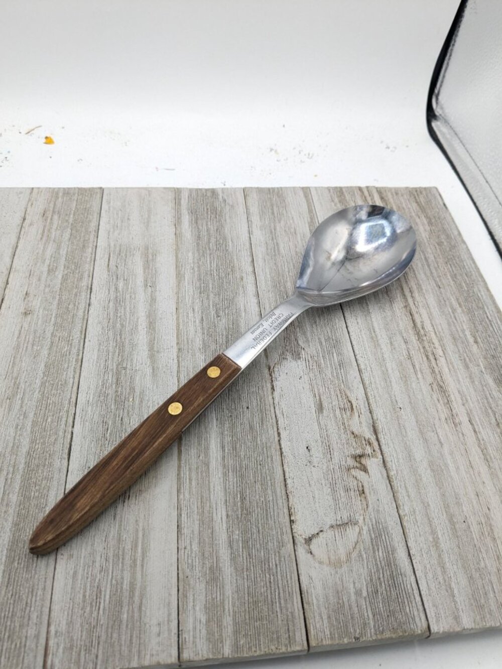 Vintage Warco #2 Solid Spoon Stainless Steel 11 1/2" Wood Handle Japan